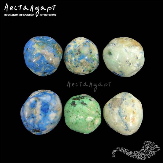 Азурит (азуро-малахит) натуральный Pebble 11-14 мм (уп. 5 шт), изображение 3