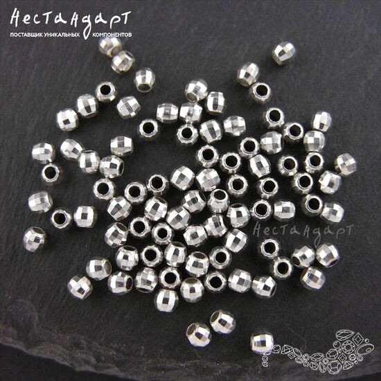 Бусина гранёная Faceted Sterling Silver 2,8 мм (уп.10 шт), изображение 3