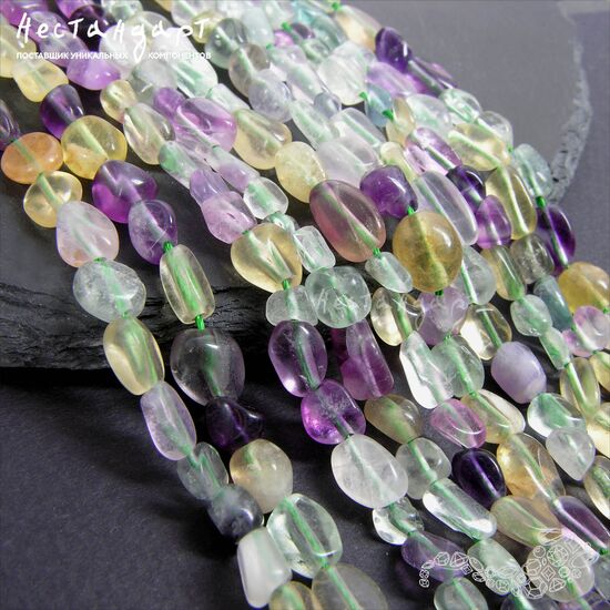 Флюорит натуральный гладкий Pebble 11-16 мм (нить 20 см), изображение 3