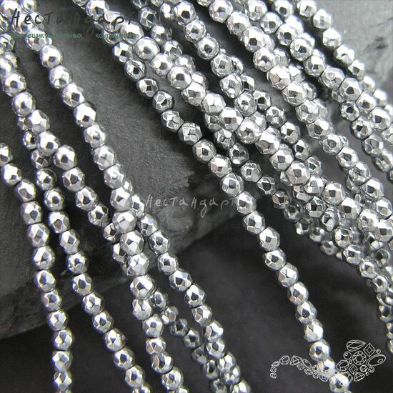 Гематит гальванизированный Hematite с огранкой 2 мм (нить 20 см)
