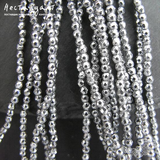 Гематит гальванизированный Hematite с огранкой 2 мм (нить 20 см), изображение 3