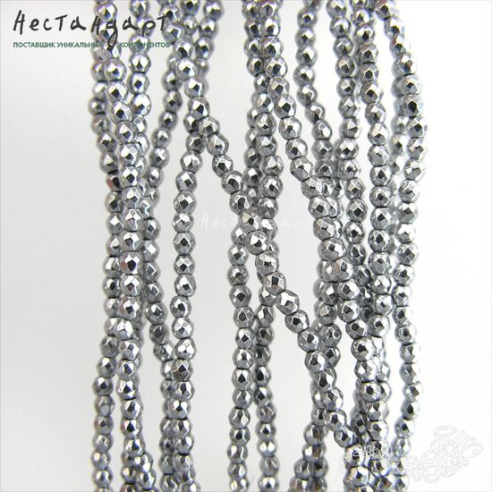 Гематит гальванизированный Hematite с огранкой 2 мм (нить 20 см), изображение 4