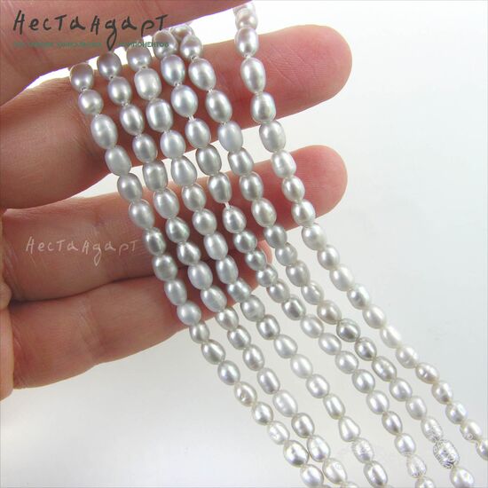 Жемчуг натуральный Steel Rice 5-6 мм (нить 11 см), изображение 2