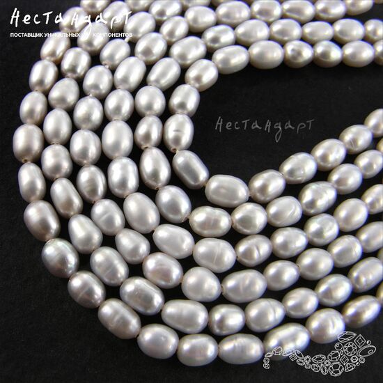 Жемчуг натуральный Steel Rice 5-6 мм (нить 11 см), изображение 3