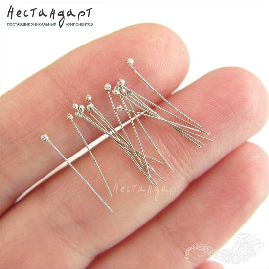 Пин с шариком Sterling Silver 15-20х0,3 мм (10 шт.), Упаковка: 10 шт., изображение 2