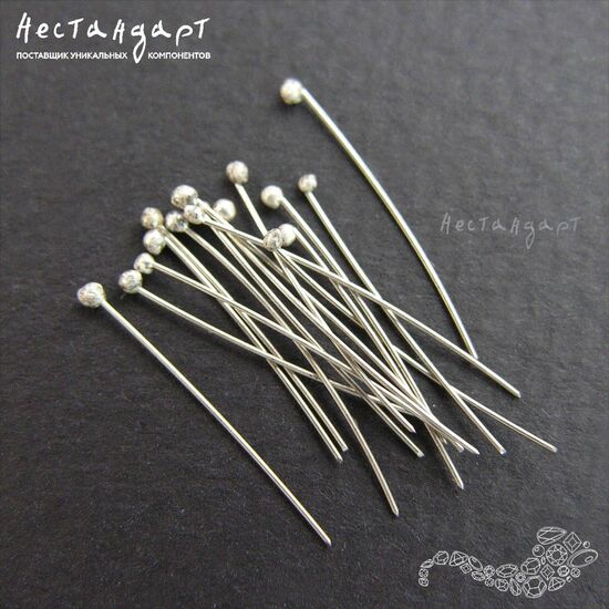 Пин с шариком Sterling Silver 15-20х0,3 мм (10 шт.), Упаковка: 10 шт., изображение 3