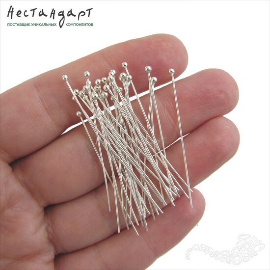 Пин с шариком Sterling Silver 40х0,5 мм (уп. 5 шт.), изображение 2