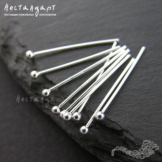Пин с шариком Sterling Silver 20х0,6 мм, изображение 3