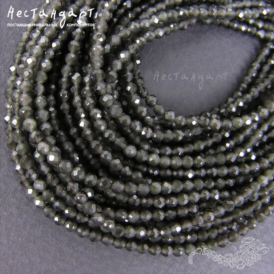 Хрустальная бусина Obsidian 2 мм (нить 39 см), изображение 3