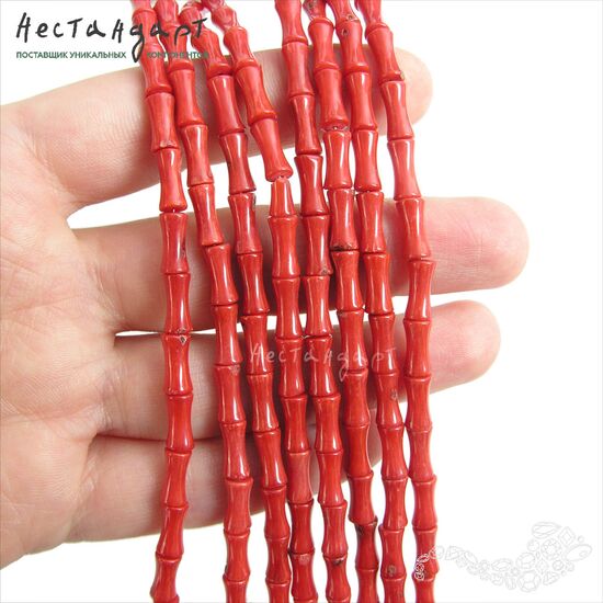 Коралл натуральный гладкий Red Bamboo 9,5 мм (уп. 10 шт.), изображение 2