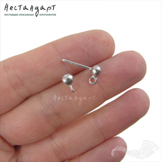 Основы для пусет с шариком Romantic Sterling Silver Rhodium Plated 16х5 мм (пара), изображение 2