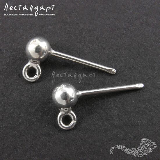 Основы для пусет с шариком Romantic Sterling Silver Rhodium Plated 16х5 мм (пара), изображение 3