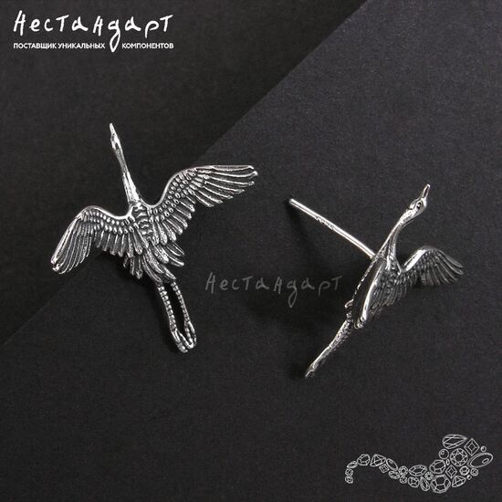 Основы для пусет Flying Cranes Sterling Silver 19х21,5 мм (пара), изображение 5