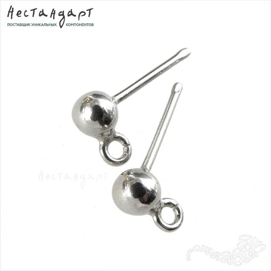 Основы для пусет с шариком Romantic Sterling Silver 16х5 мм (пара), изображение 3