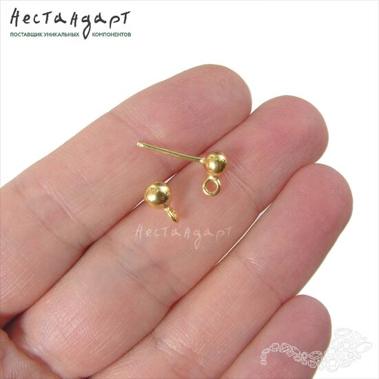 Основы для пусет с шариком Romantic Vermeil Sterling Silver 16х5 мм (пара), изображение 2