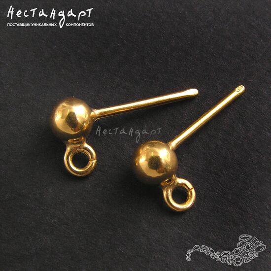 Основы для пусет с шариком Romantic Vermeil Sterling Silver 16х5 мм (пара), изображение 3