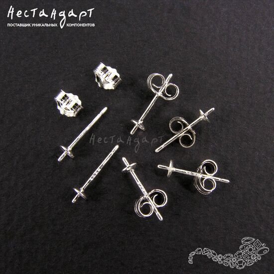 Основы для пусет с заглушками Pusset Silver Plated 13 мм (пара)