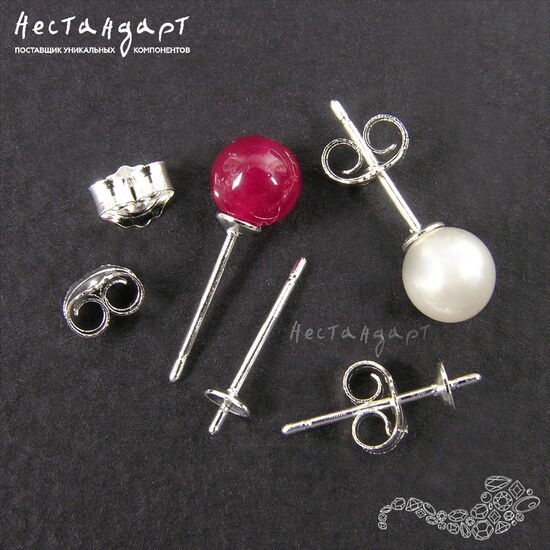 Основы для пусет с заглушками Pusset Silver Plated 13 мм (пара), изображение 2