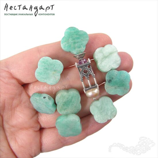 Амазонит натуральный резной Lucky Clover 17х6 мм. Уценка (уп. 2 шт.), изображение 2
