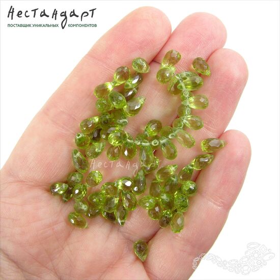 Хризолит натуральный Briolette 6-8 мм, изображение 2