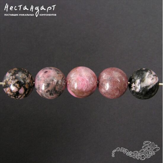 Родонит натуральный бусины 10 мм (уп.6 шт.), изображение 3