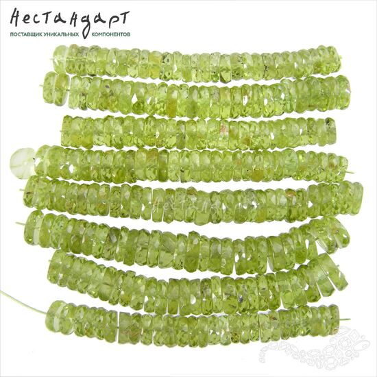 Хризолит натуральный рондель с огранкой (уп. 10 шт.), изображение 2