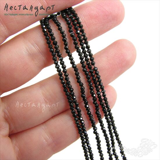 Шпинель черная с огранкой 1,9 мм (нить 8,5 см), изображение 2