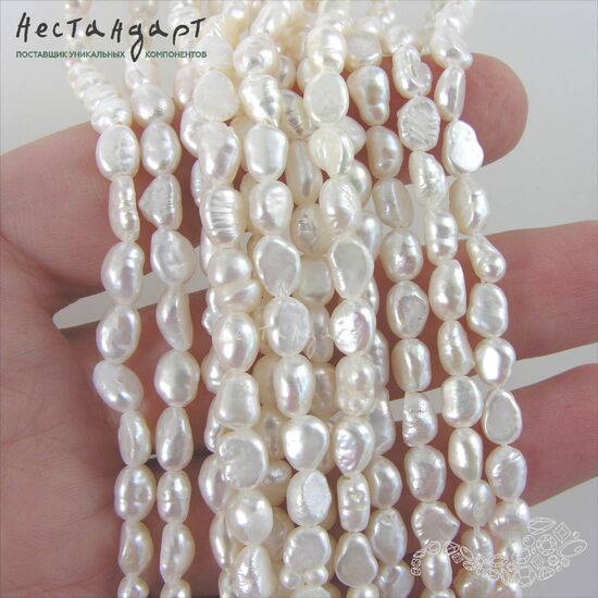 Жемчуг натуральный белый Baroque Multi Form 6-8 мм (нить 17 см), изображение 2