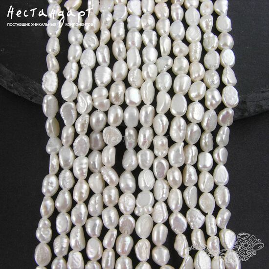 Жемчуг натуральный белый Baroque Multi Form 6-8 мм (нить 17 см), изображение 3