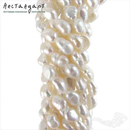 Жемчуг натуральный белый Baroque Multi Form 6-8 мм (нить 17 см), изображение 4