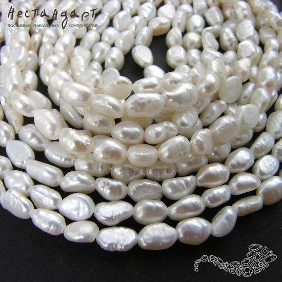 Жемчуг натуральный белый Baroque Multi Form 6-8 мм (нить 17 см), изображение 5