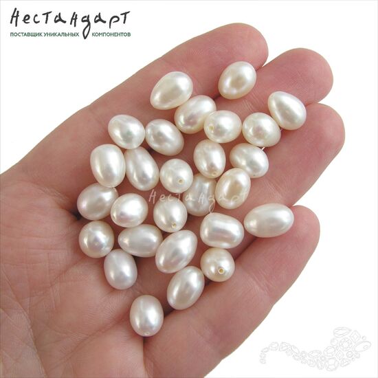 Жемчуг натуральный полусверленный Pear White А-АА 9-11 мм, изображение 2