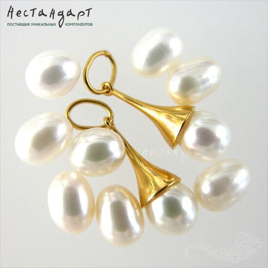 Жемчуг натуральный полусверленный Pear White 9 мм, изображение 2