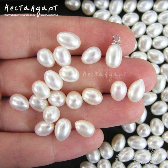 Жемчуг натуральный полусверленный Pear White 9 мм, изображение 3