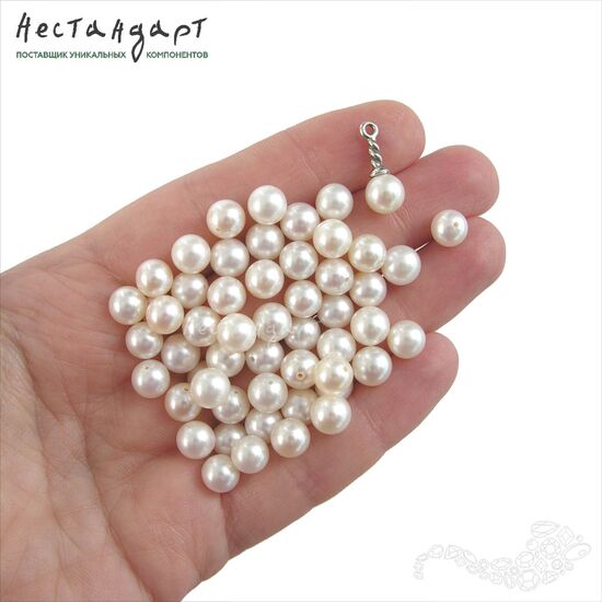 Жемчуг натуральный полусверленный Round White 7-7,5 мм, изображение 2