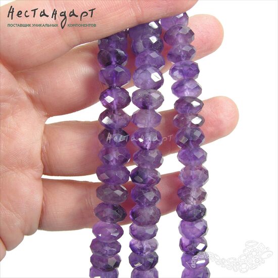 Аметист натуральный фиолетовый рондель с огранкой 8-10 мм (уп. 5 шт.), изображение 3