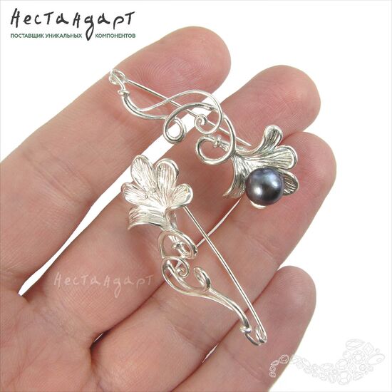 Основа для броши Ginkgo Biloba Sterling Silver 40 мм, изображение 2