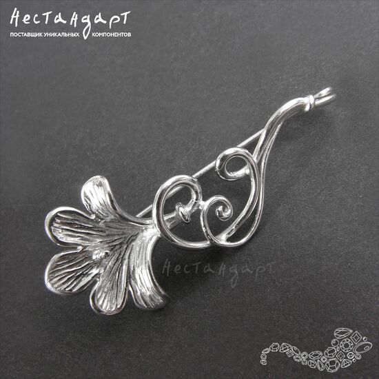 Основа для броши Ginkgo Biloba Sterling Silver Rhodium Plated 40 мм, изображение 3