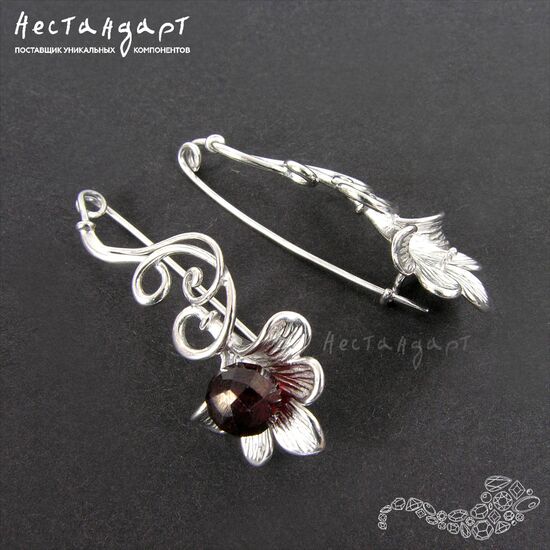 Основа для броши Ginkgo Biloba Sterling Silver Rhodium Plated 40 мм