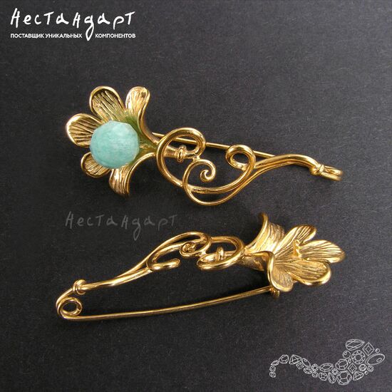 Основа для броши Ginkgo Biloba Vermeil Sterling Silver 40 мм, изображение 3