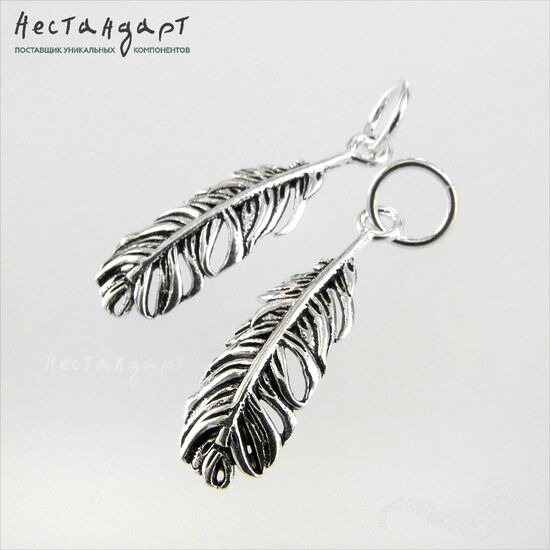 Подвеска с кольцом Raven Feather Sterling Silver 27 мм, изображение 5