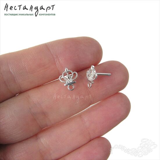 Основы для пусет Crown Sterling Silver Rhodium Plated 11 мм (пара), изображение 2