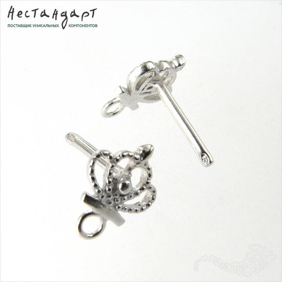 Основы для пусет Crown Sterling Silver Rhodium Plated 11 мм (пара), изображение 4