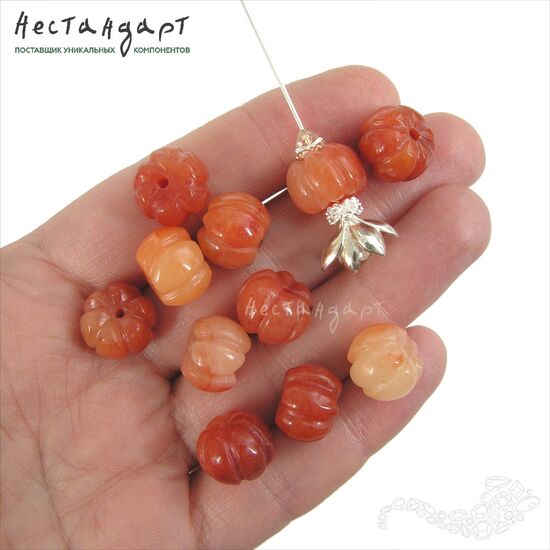 Сердолик натуральный резной Pumpkin 13 мм, изображение 2
