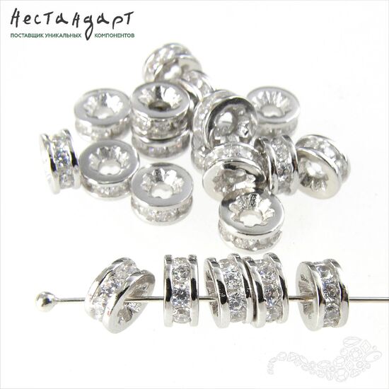 Бусина Fianit Chic Sterling Silver Rhodium Plated 6х3 мм, изображение 3