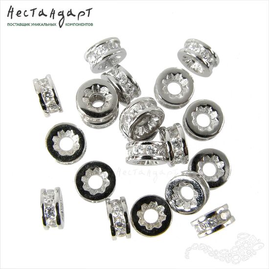 Бусина Fianit Chic Sterling Silver Rhodium Plated 6х3 мм, изображение 5