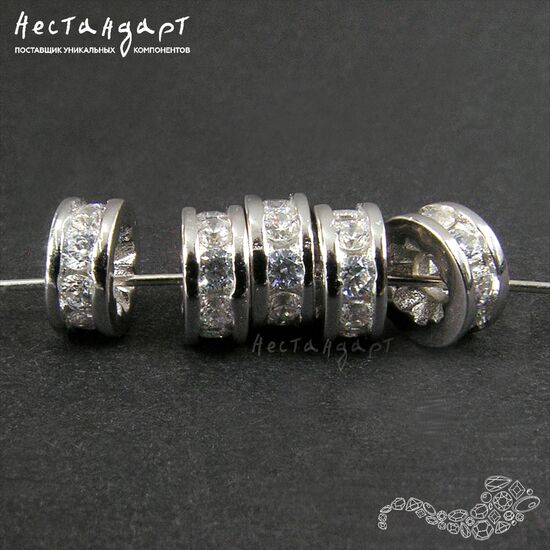 Бусина Fianit Chic Sterling Silver Rhodium Plated 6х3 мм, изображение 6