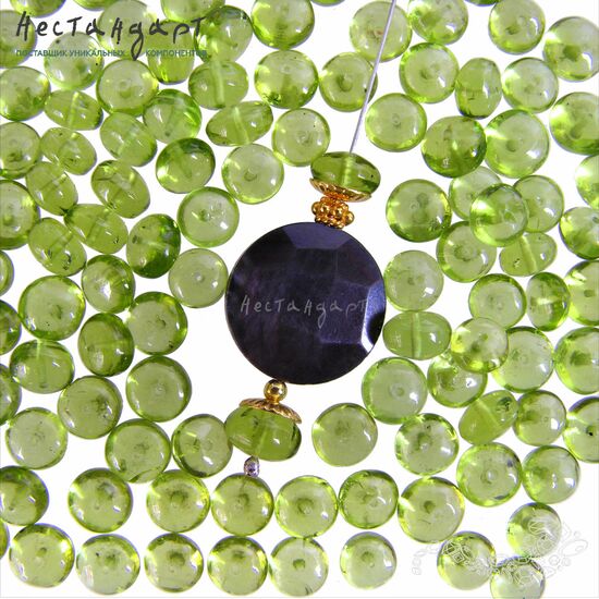 Хризолит натуральный гладкий рондель 6-7 мм, Количество: 5 шт., изображение 5