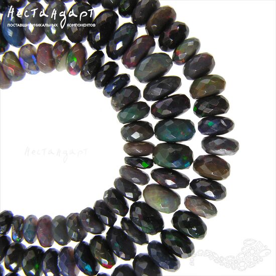 Опал натуральный облагороженный черный рондель с огранкой 5-8 мм (уп.10 шт.), изображение 2