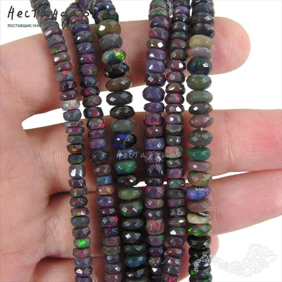 Опал натуральный облагороженный черный рондель с огранкой 5-8 мм (уп.10 шт.), изображение 3